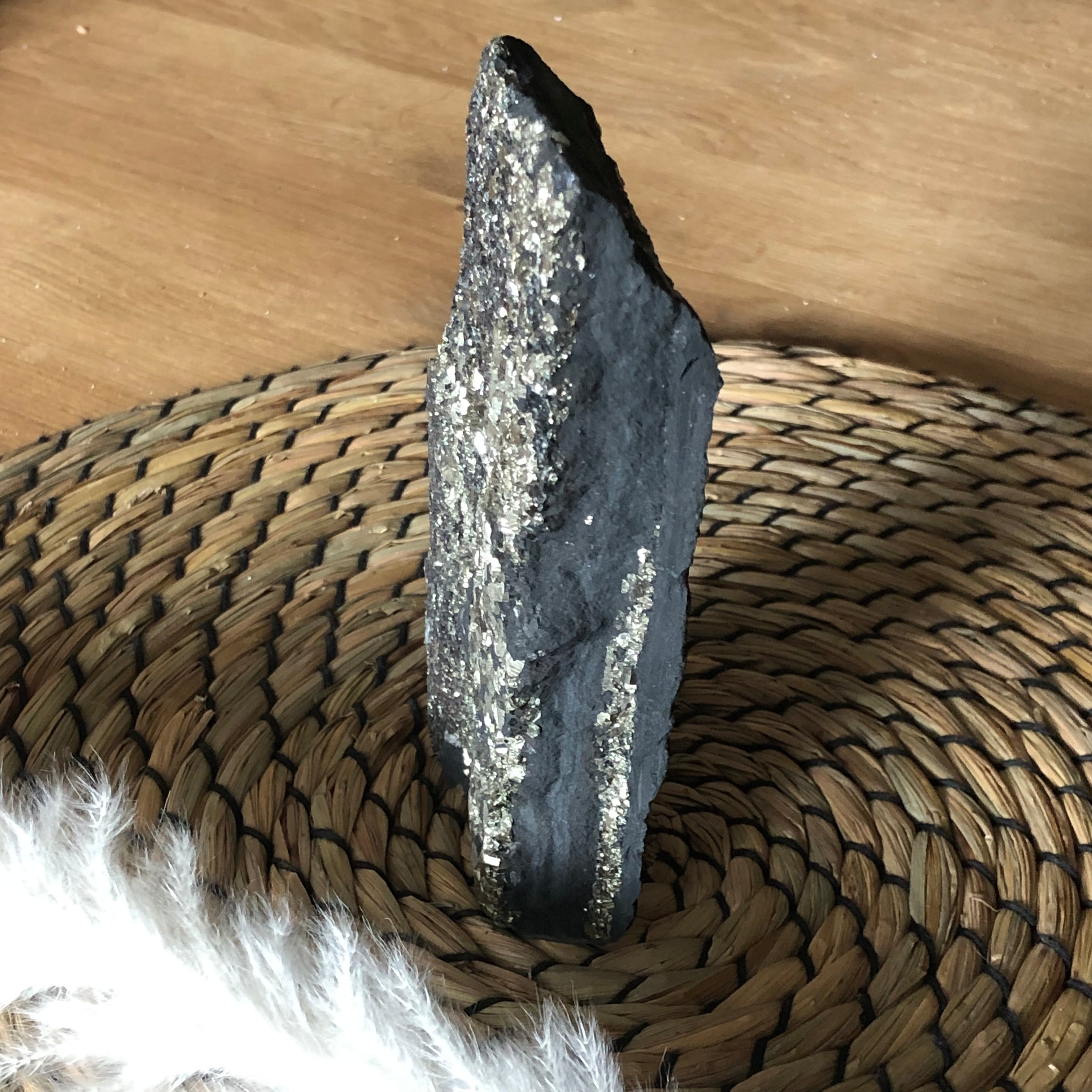 Schungit mit Pyrit freistehend (groß)