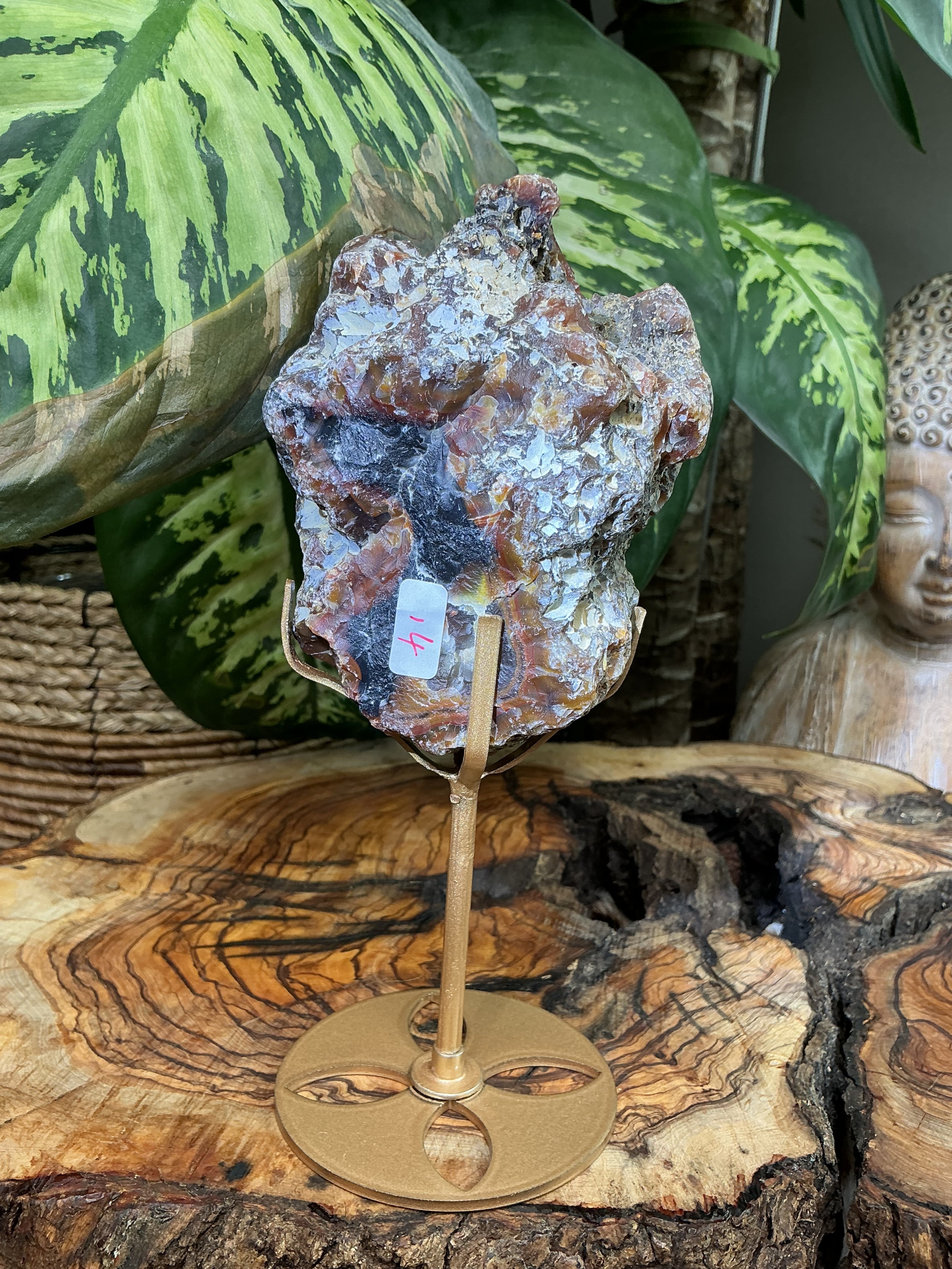Achat Freiform mit Amethyst Druse auf Stand